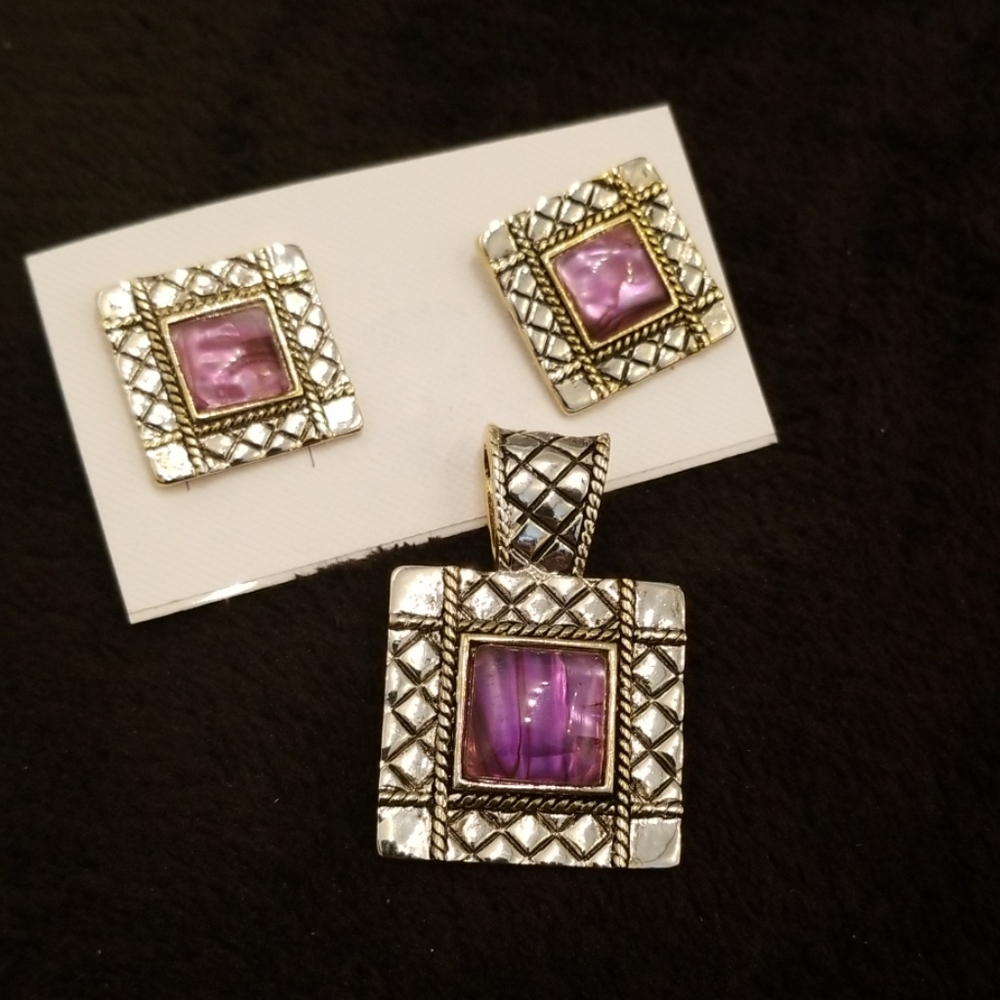 Silver with lavender stone earrings n pendant